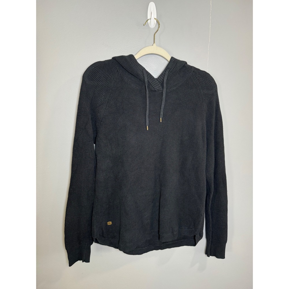 LAUREN RALPH LAUREN Black Waffle Knit Hoodie Pullover Sweater Size L